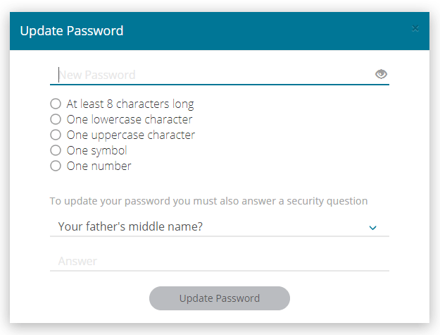 Password Update dialog